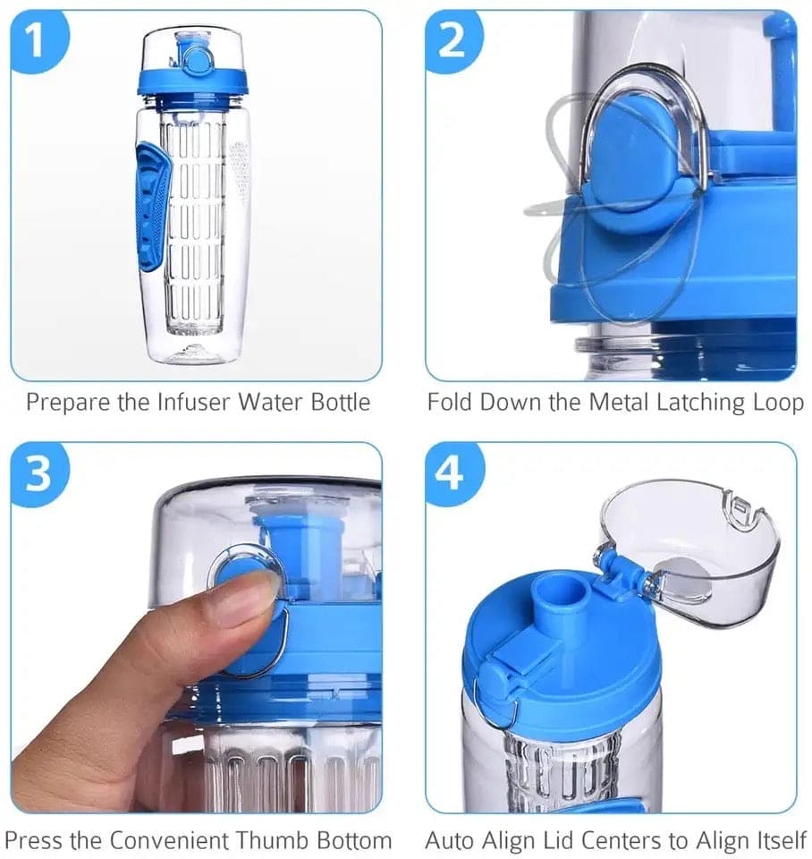 Aqua Time Infuser Water Bottle, 1L Time Tracker Bottle With Cleaning Brush, Acrylic Detox Sports Water Bottle, Triton Sports Bottle with Flip Top Lid, Fruity infusing Water Bottles for Women & Men - Aqua Time Infuser Water Bottle, 1L Time Tracker Bottle With Cleaning Brush, Acrylic Detox Sports Water Bottle, Triton Sports Bottle with Flip Top Lid, Fruity infusing Water Bottles for Women & Men -